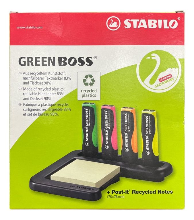 Set 4 Destacadores Ecologico Green Boss + Post-it