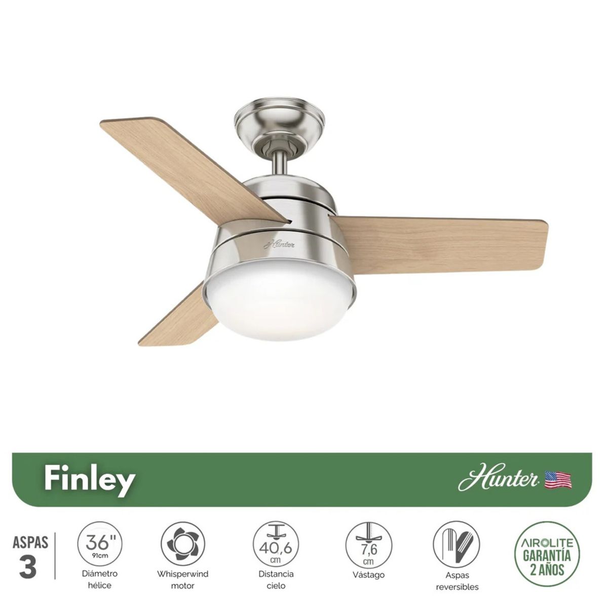 HUNTER - Ventilador De Techo Hunter 36" Mod. Finley