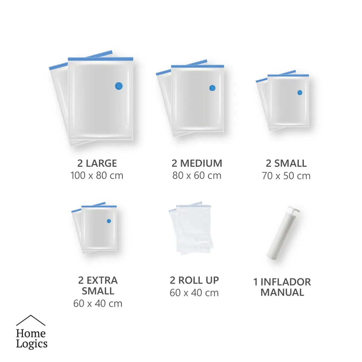 HOME LOGICS - Set 10 Bolsas Almacenaje Al Vacío Con Bomba Home Logics Kiosclub