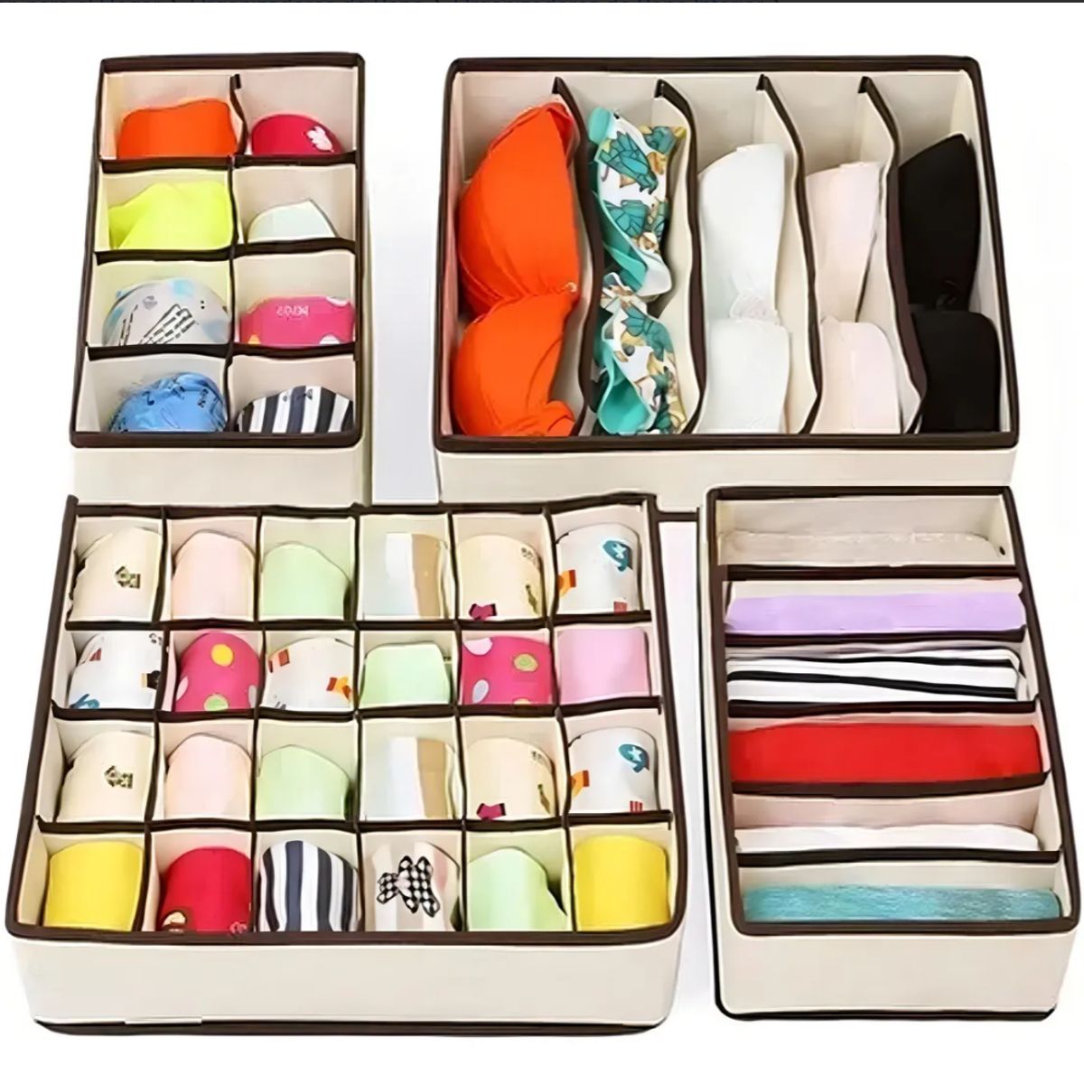 OKAY - Organizador de Ropa Interior Okay Set de 4 Compartimentos Tela No Tejida Beige