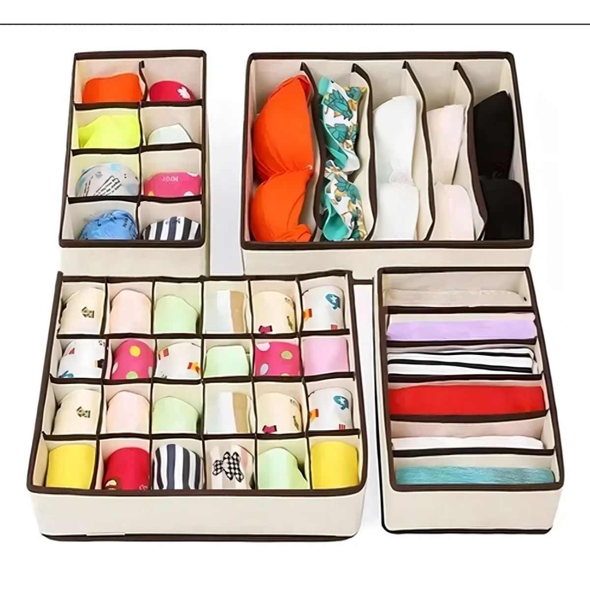 OKAY - Organizador de Ropa Interior Okay Set de 4 Compartimentos Tela No Tejida Beige