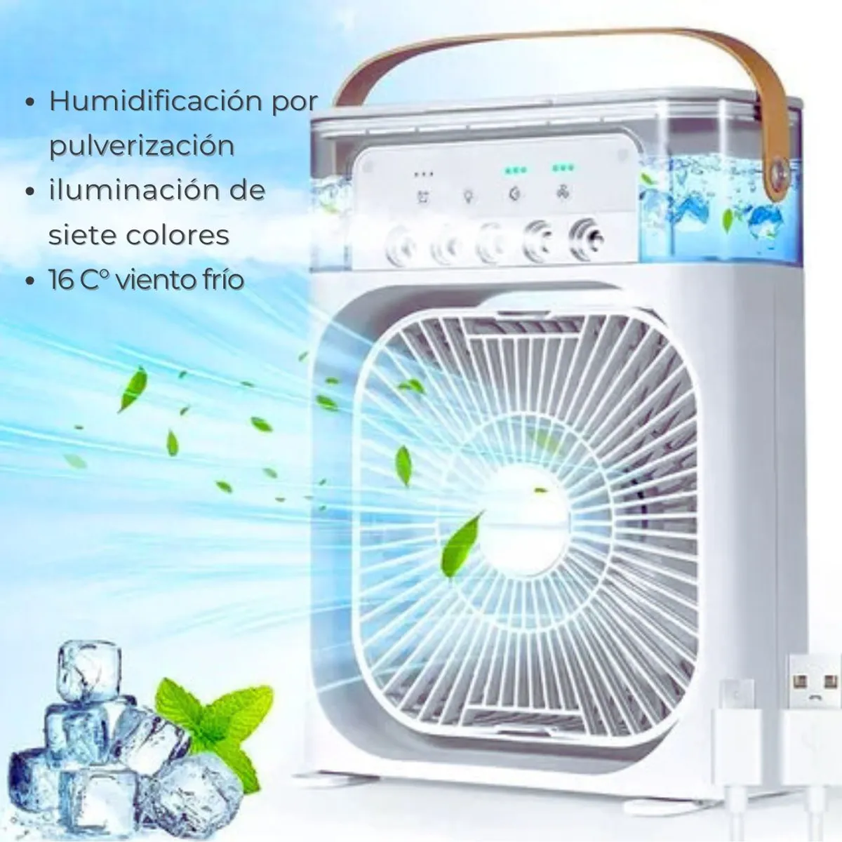 LINE - Climatizador Portátil Frío 4 en 1 Ventilador Humificador Enfriador Lampara LED 220v USB