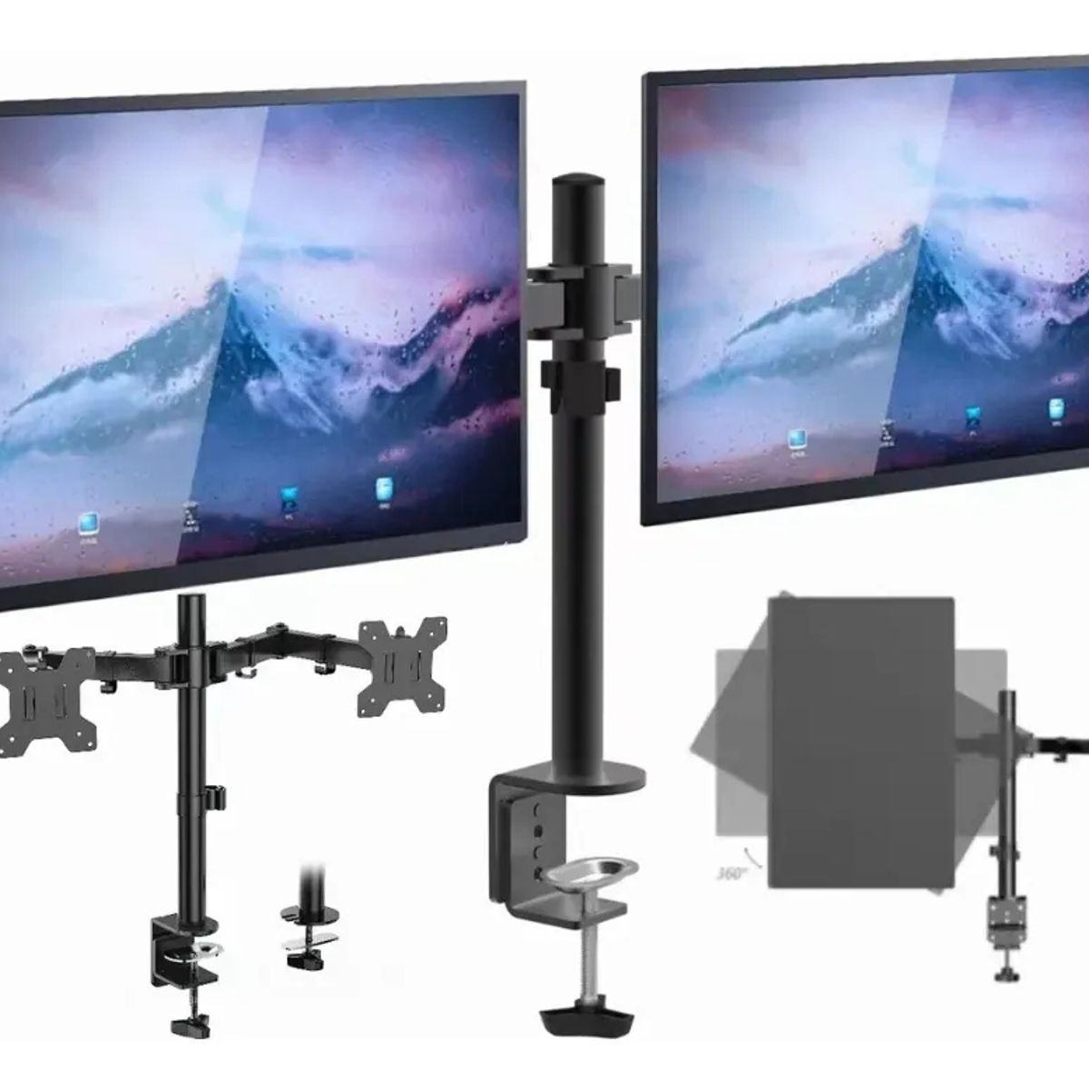 GENERICO - FIGOIMPORT Soporte Mesa Brazo Articulado Para 2 Monitores Negro Negro