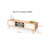 Mueble Rack para TV hasta 50” Diseño Moderno 120 cm Blanco y Madera