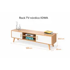 SPACE HOME - Mueble Rack para TV hasta 50” Diseño Moderno 120 cm Blanco y Madera
