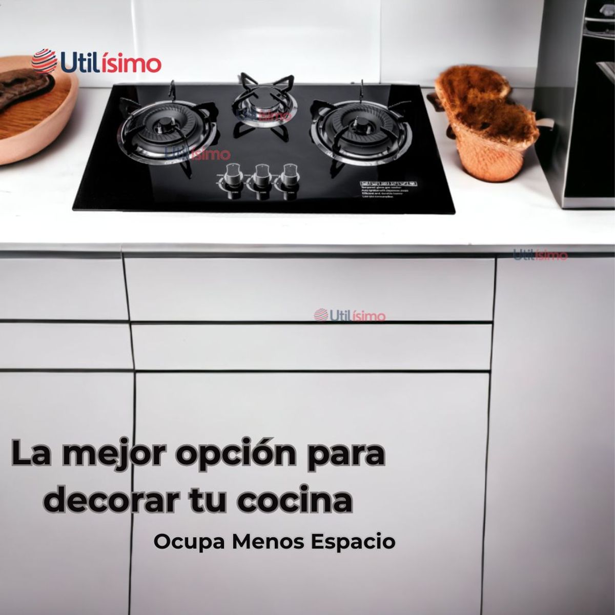 LINE - Cocina Encimera a Gas Licuado 3 platos Vidrio Templado + Kit Instalación