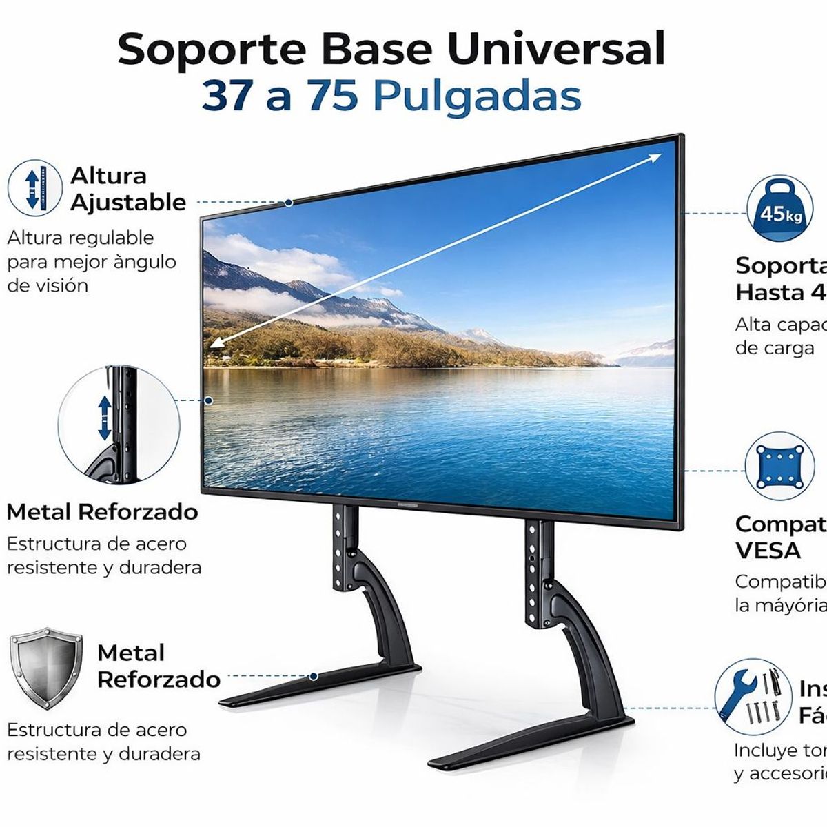 GENERICO - Base Para TV Universal 37 75 Pulgadas Soporte De Mesa Ajustable Metalico Resistente Hasta 45 Kg