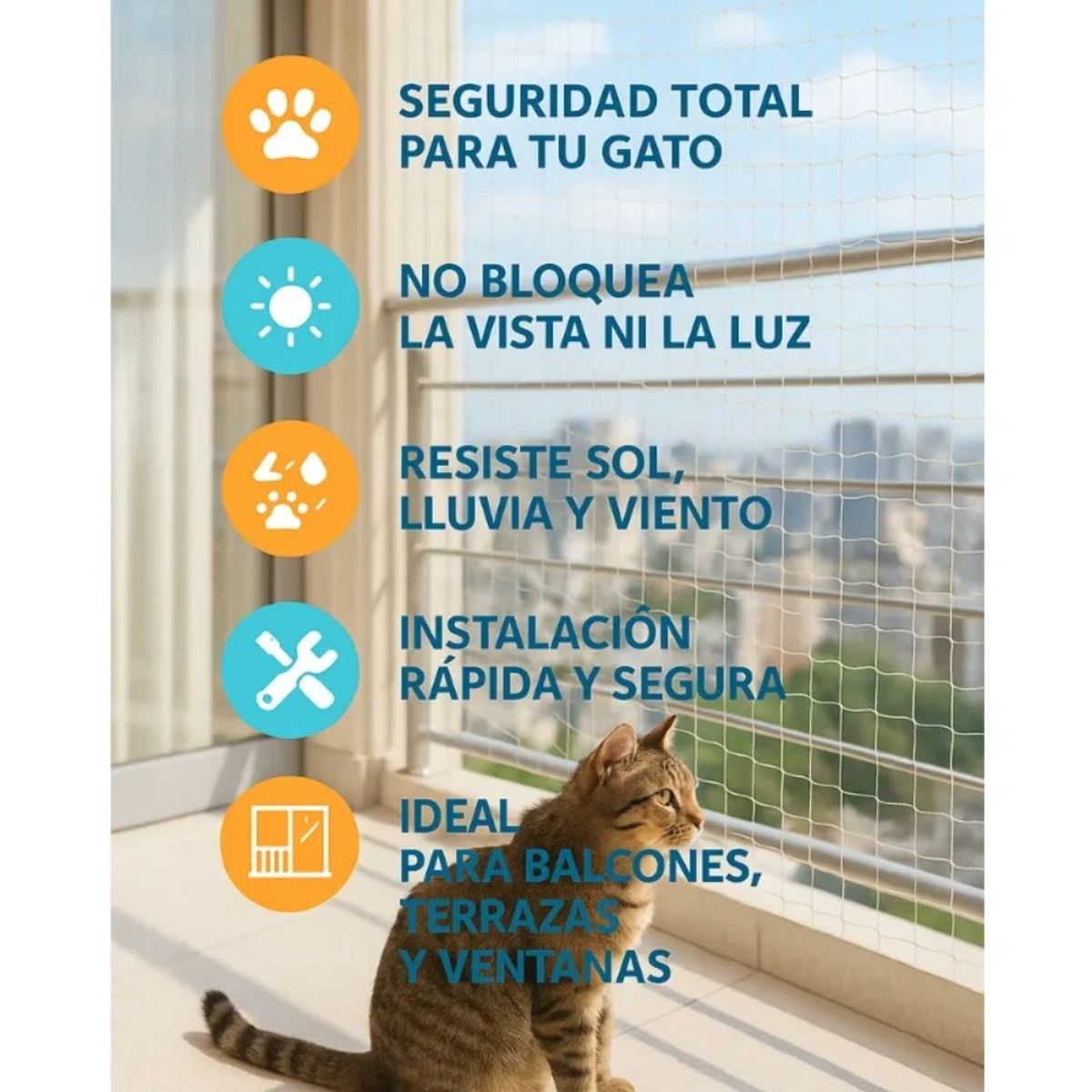 MUNDO MAGIA - Malla Resistente Balcón Mascotas Nailon Transparente 4x3 Mts