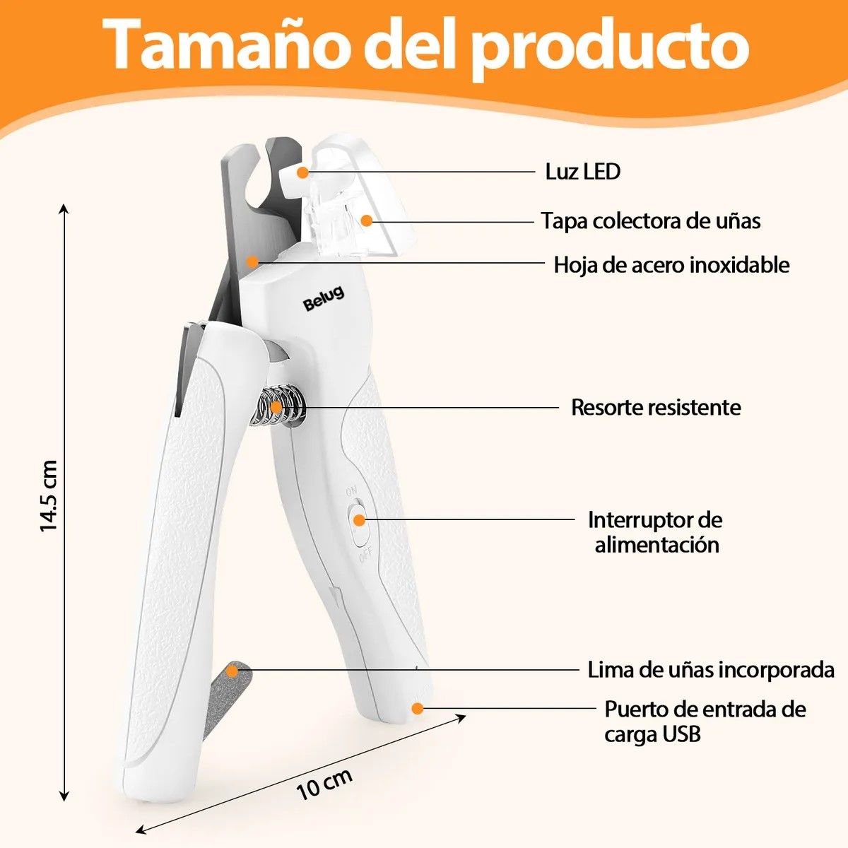 GENERICO - Profesional Corta Uñas Con Luz Led Y Lima Para Perros Gatos blanco BELUG