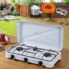 LINE - Cocina Encimera a Gas Licuado 3 Platos + KIT de instalación Cocinilla Blanco