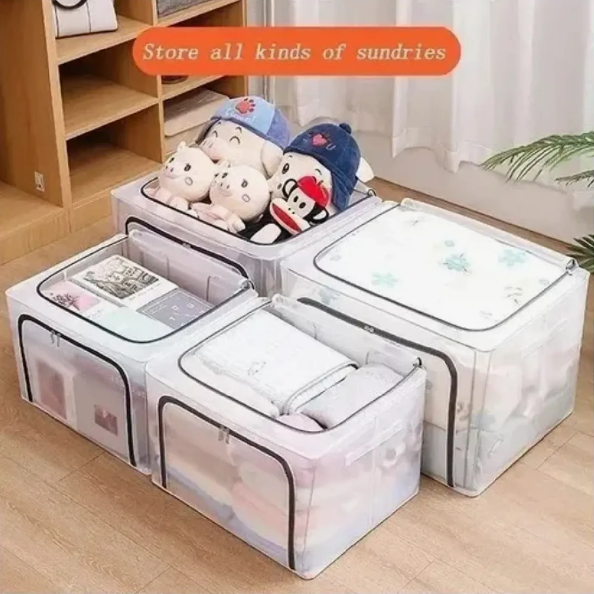 OKAY - Caja Almacenamiento Para Ropa Transparente Soporte De Metal