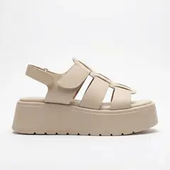 BOVINITA - Sandalia Mujer Plataforma Tiras Anchas Velcro Beige Verano
