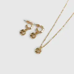 LOUNGE - Set Collar Y Aros Mujer Circulo Machacado Strass Estrella