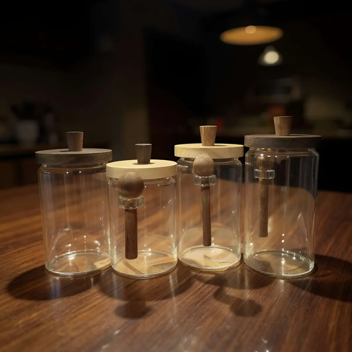 GENERICO - Juego de 4 contenedores con tapa y cucharilla de bambu