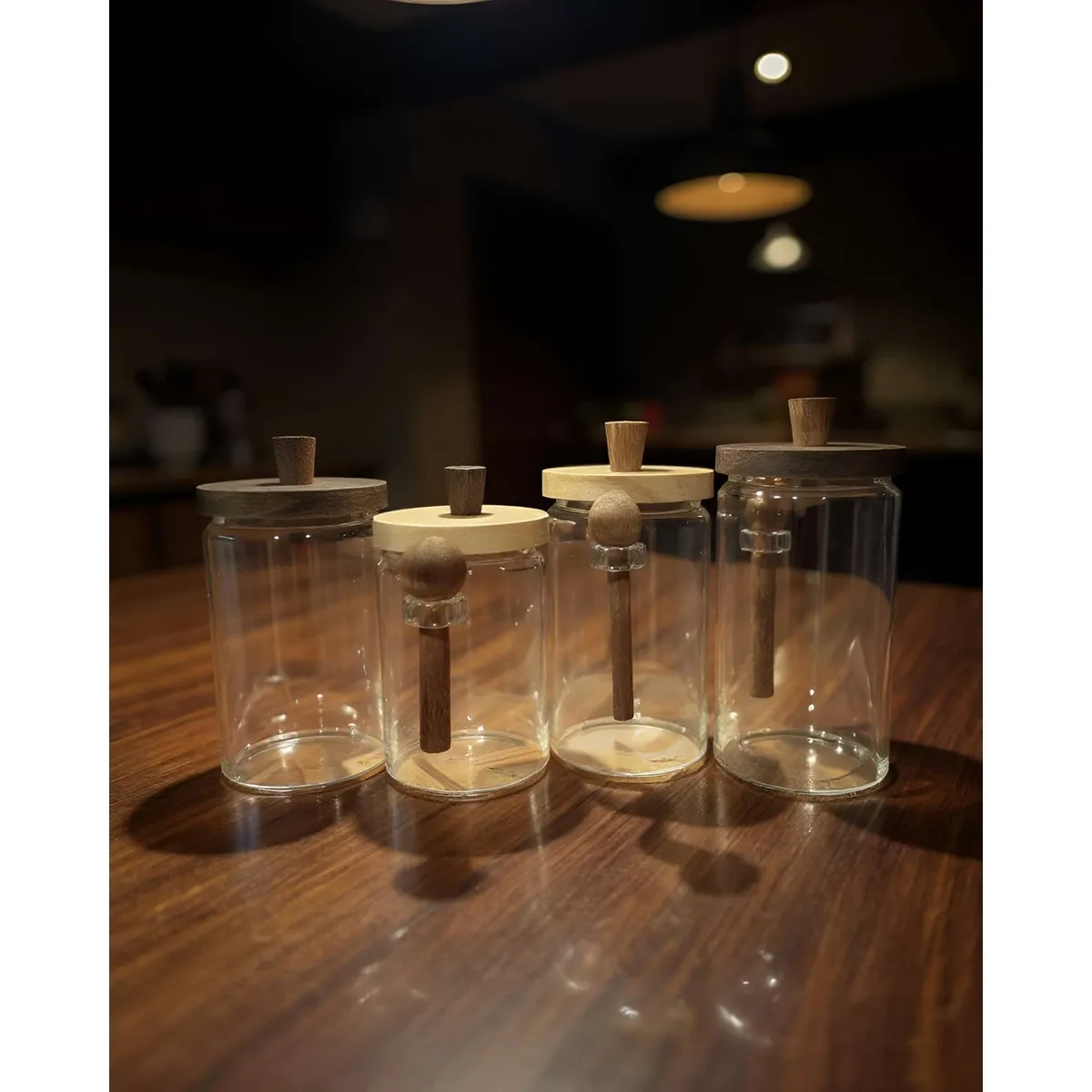 GENERICO - Juego de 4 contenedores con tapa y cucharilla de bambu