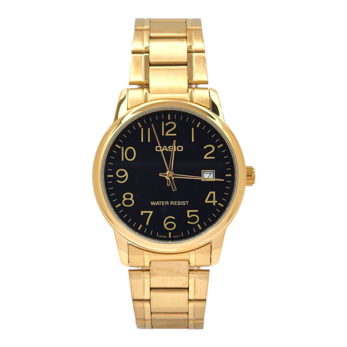 CASIO - Reloj Casio caballero MTP-V002G-1B correa acero dorada fondo negro