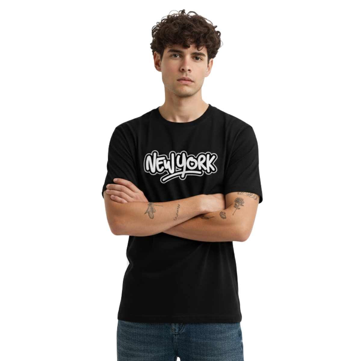 TRIPLE PLAY - Polera Premium 100% Algodón Estampada New York Letras