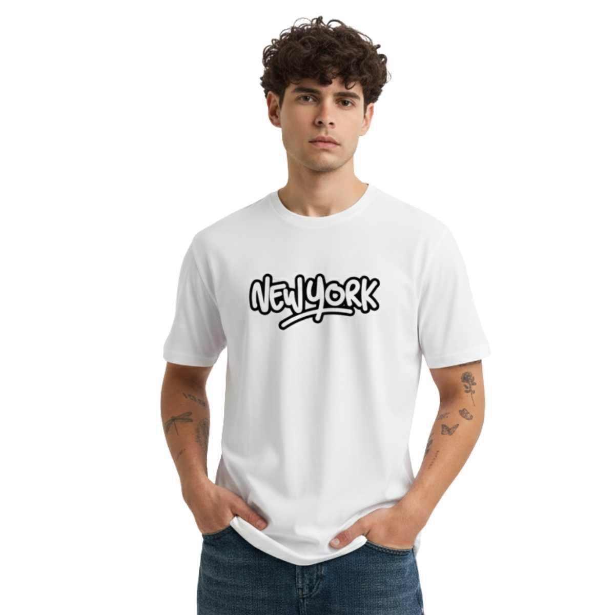 TRIPLE PLAY - Polera Premium 100% Algodón Estampada New York Letras
