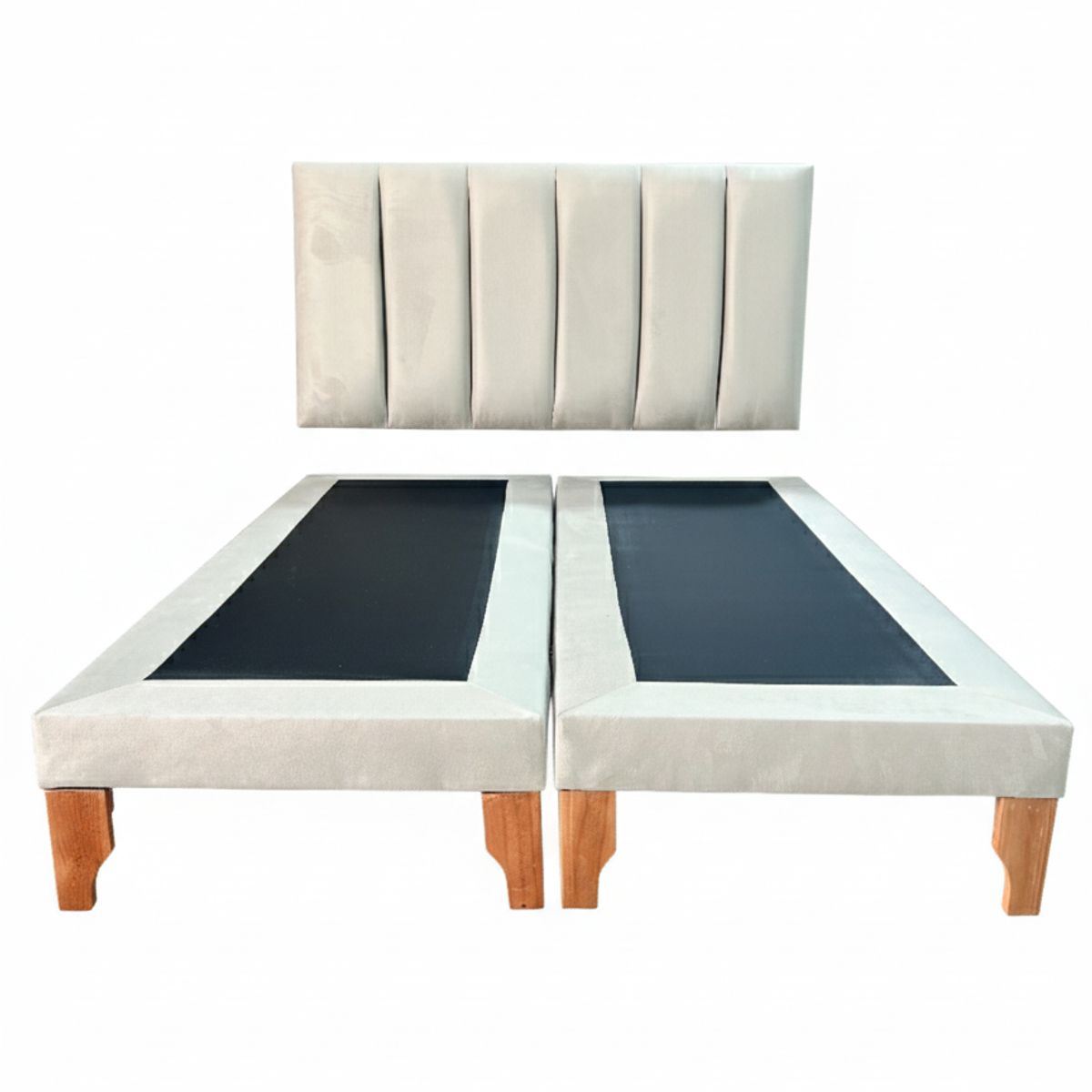 MUEBLES NEW - CAMA KING LINEAL BEIGE FELPA
