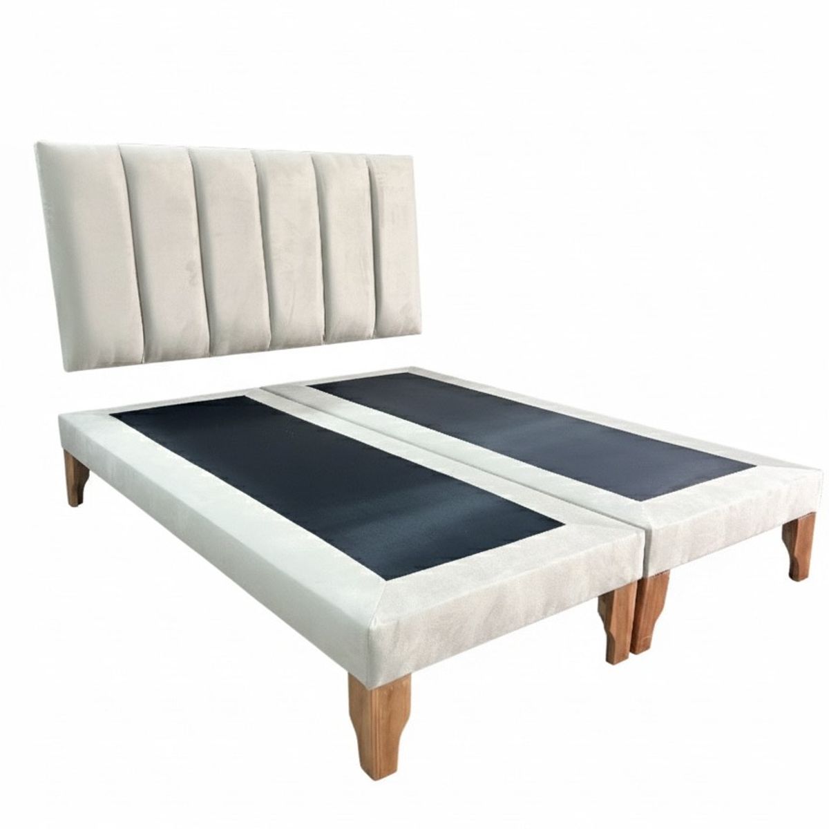 MUEBLES NEW - CAMA KING LINEAL BEIGE FELPA