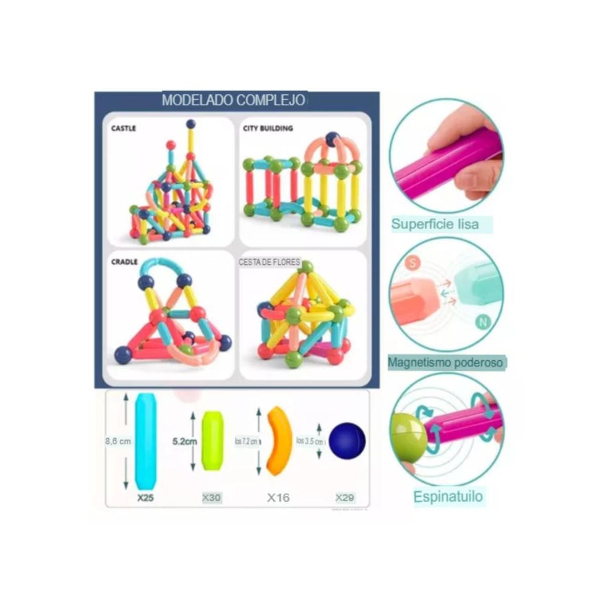 GENERICO - JUEGO DIDACTICO BLOQUES MAGNETICOS CONSTRUCCION 180PCS NIÑOS