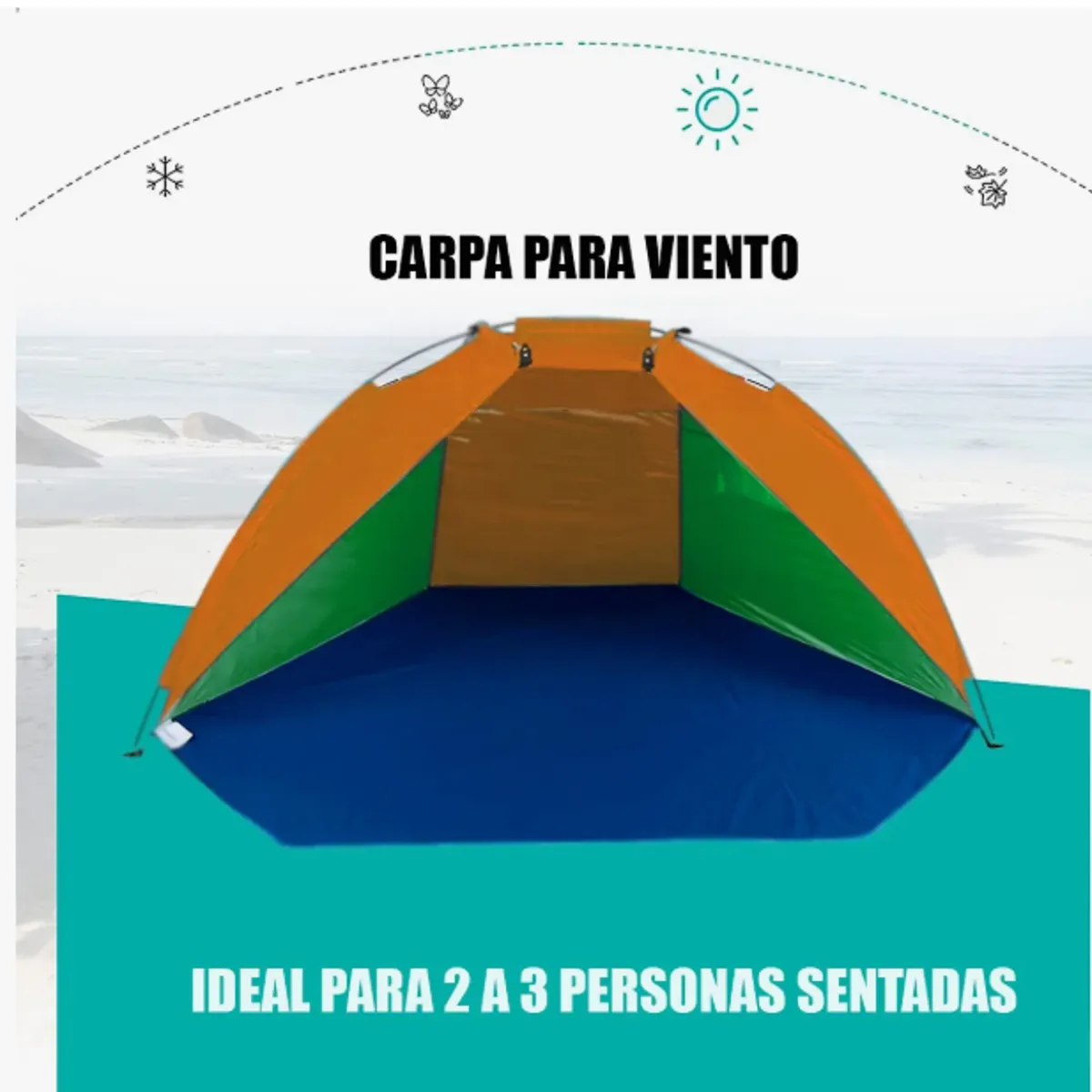 GENERICO - Carpa Paraviento Media Carpa Para Playa Camping 2 Personas