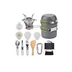 GENERICO - Set Ollas Camping Con Cocinilla Cubiertos 7 Piezas Acampada