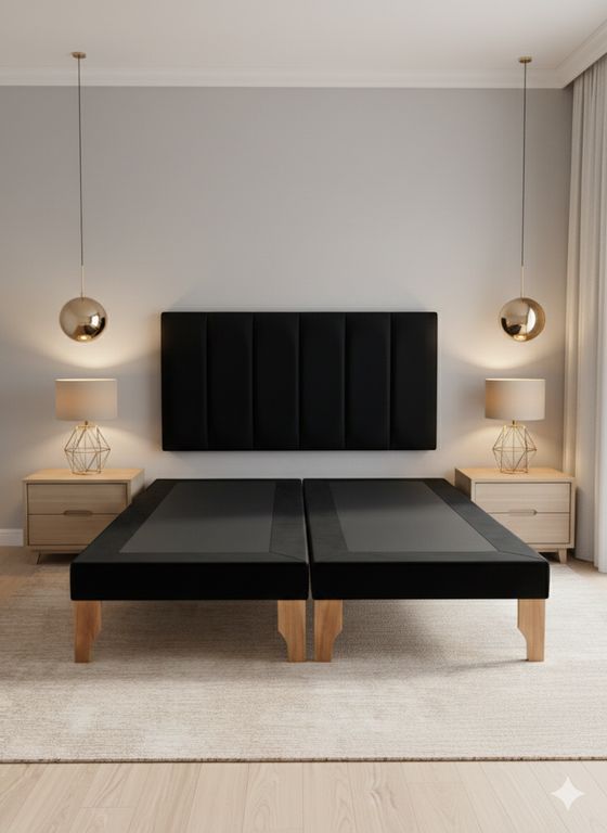 CAMA DOS PLAZA LINEAL NEGRO FELPA