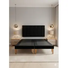 MUEBLES NEW - CAMA DOS PLAZA LINEAL NEGRO FELPA