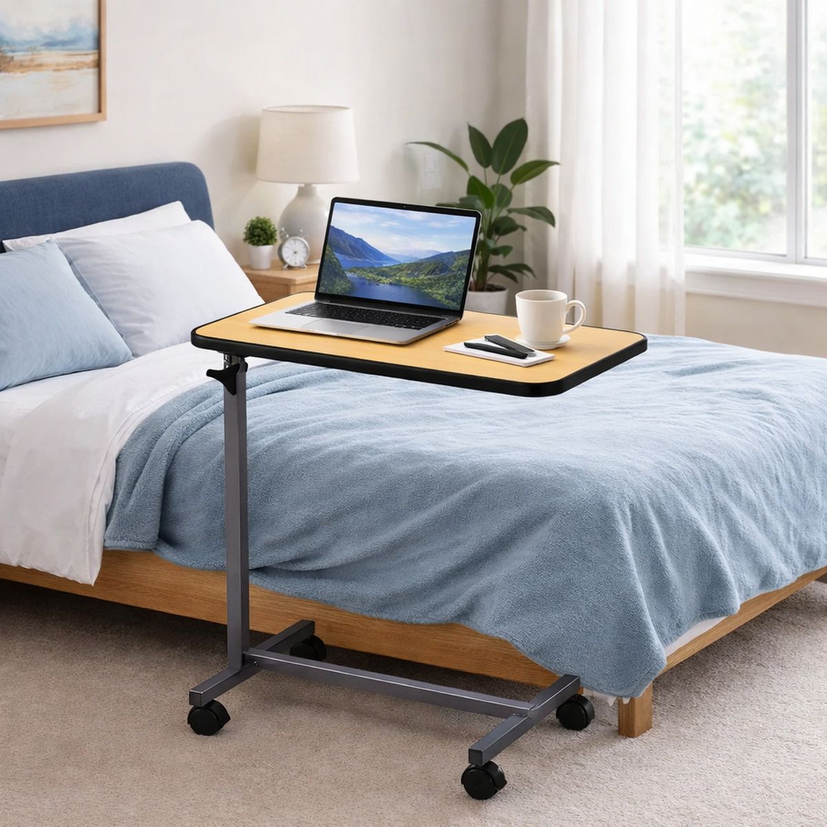 GLOMED - Mesa Con Ruedas Ajustable Para Cama - Café