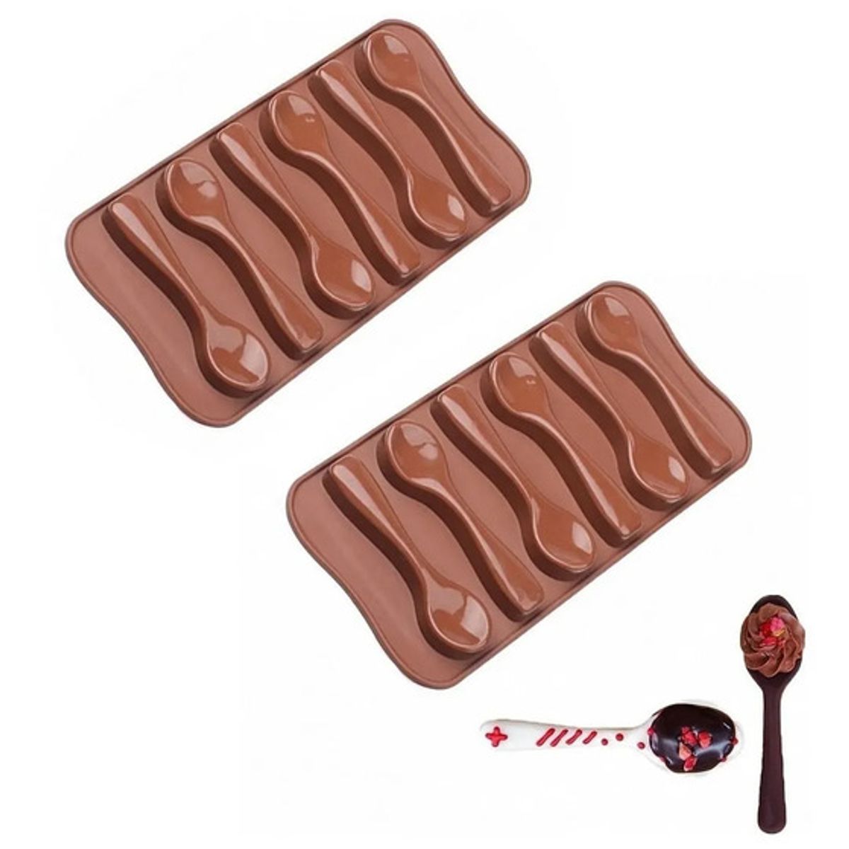 PASTELERIUSCL - Pack x2 Moldes De Chocolate Moldes Silicona Chocolate Cucharas marron