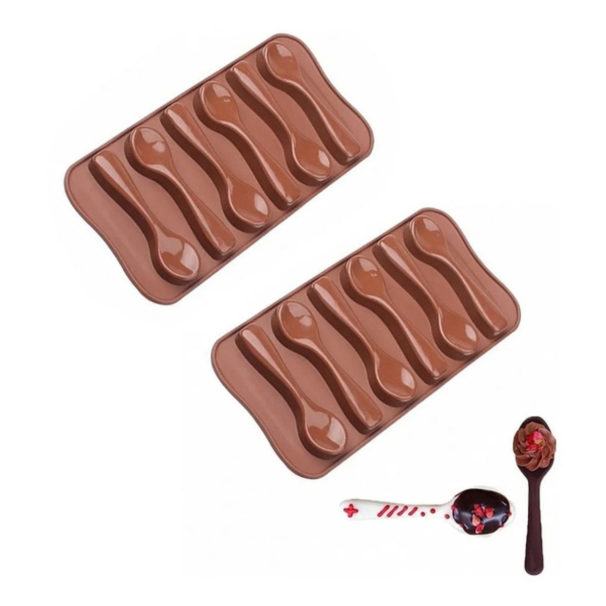 PASTELERIUSCL - Pack x2 Moldes De Chocolate Moldes Silicona Chocolate Cucharas marron