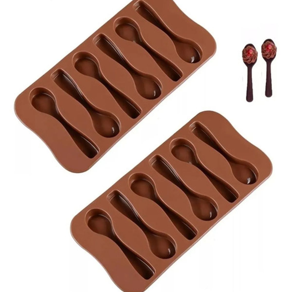 PASTELERIUSCL - Pack x2 Moldes De Chocolate Moldes Silicona Chocolate Cucharas marron