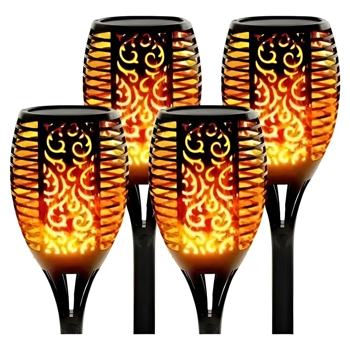 GENERICO - Pack X4 Mini Lampara Luces Solares Antorchas Led Estaca Negro