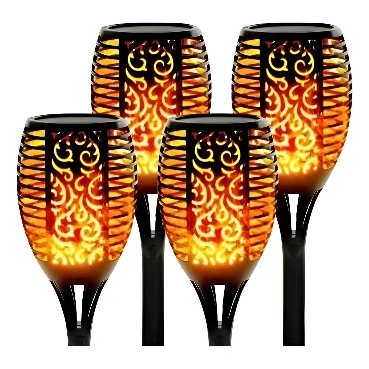 GENERICO - Pack X4 Mini Lampara Luces Solares Antorchas Led Estaca Negro