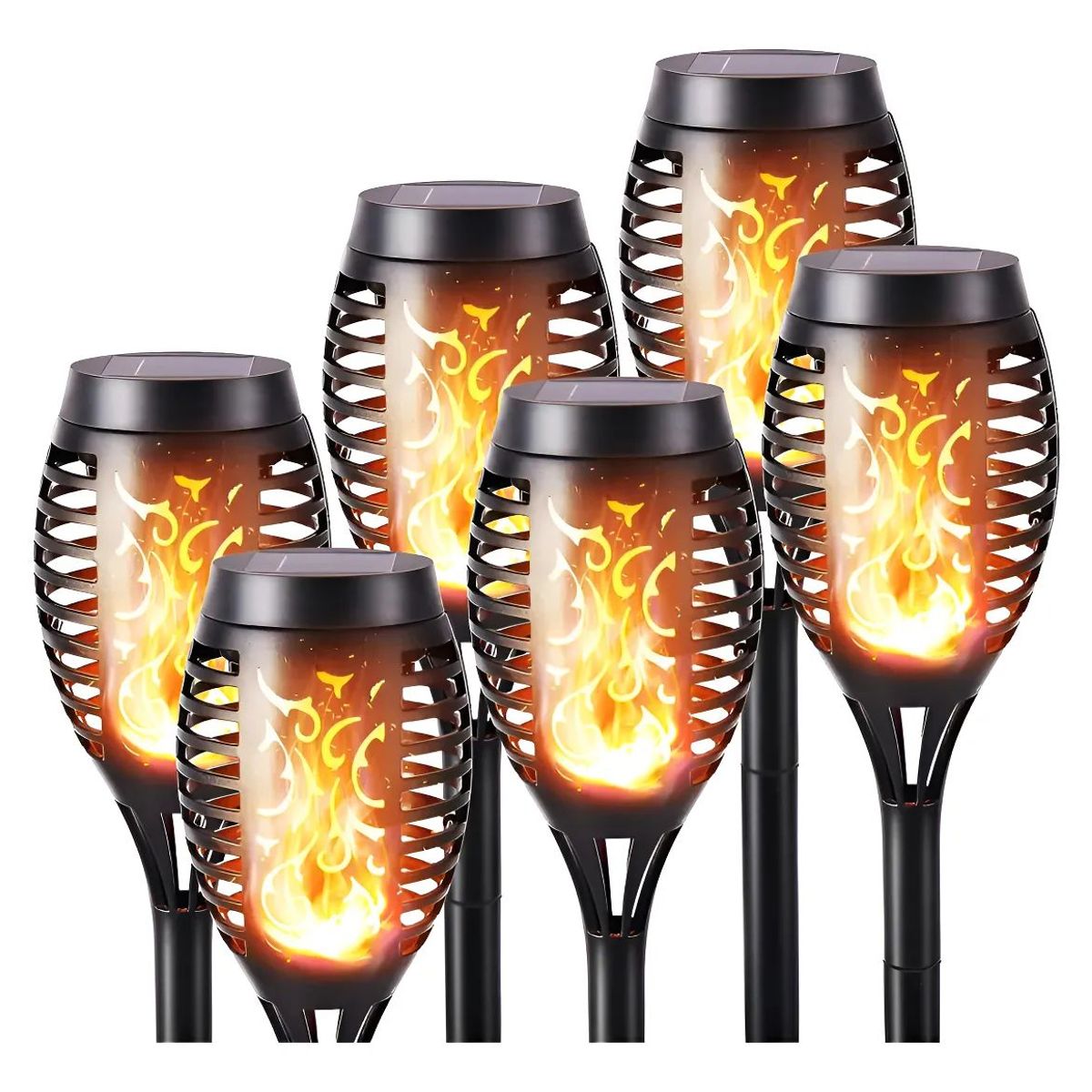 GENERICO - Pack X6 Mini Lampara Luces Solares Antorchas Led Estaca Negro