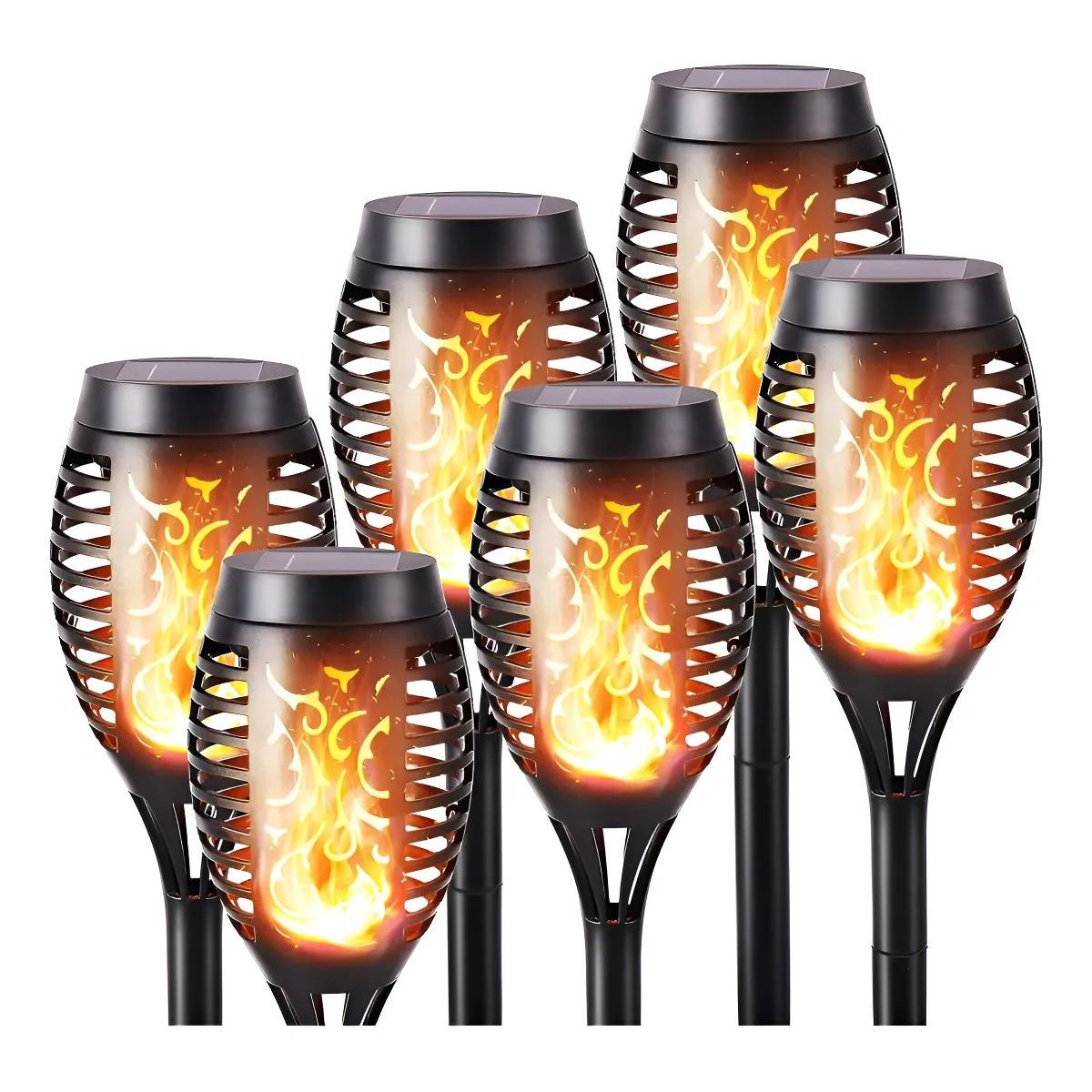 GENERICO - Pack X6 Mini Lampara Luces Solares Antorchas Led Estaca Negro