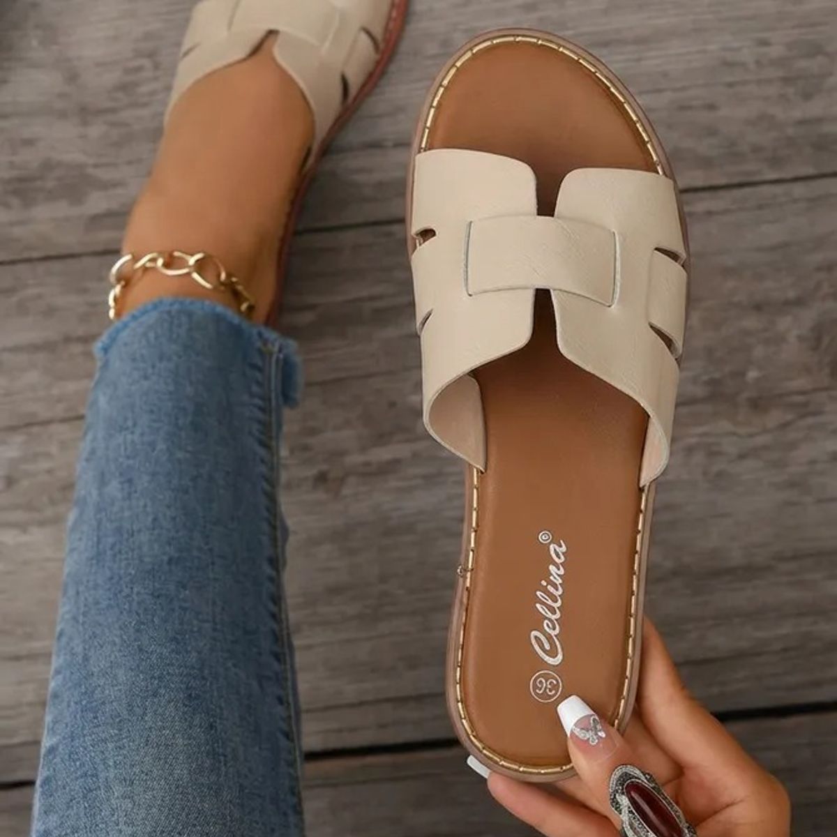 BOVINITA - Sandalia Mujer Chala Verano Beige Plana Playa Mule Elegante
