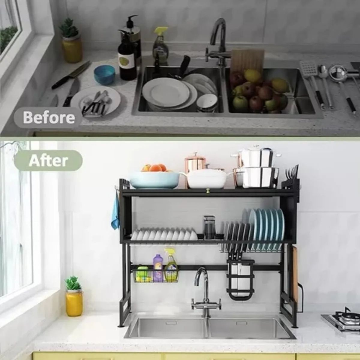 GENERICO - Escurridor de Platos Metálico Ajustable Sobre Fregadero 80cm