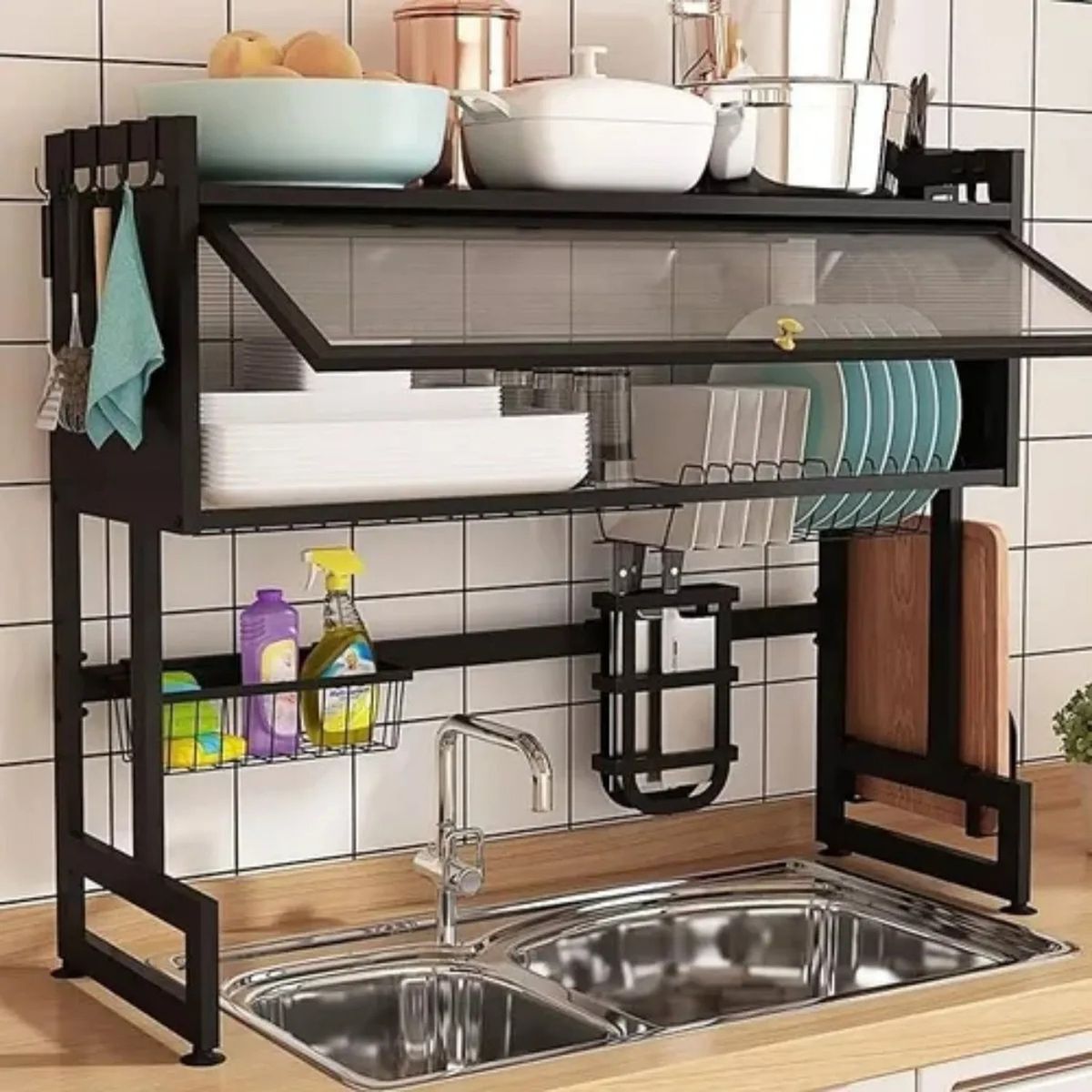 GENERICO - Escurridor de Platos Metálico Ajustable Sobre Fregadero 80cm