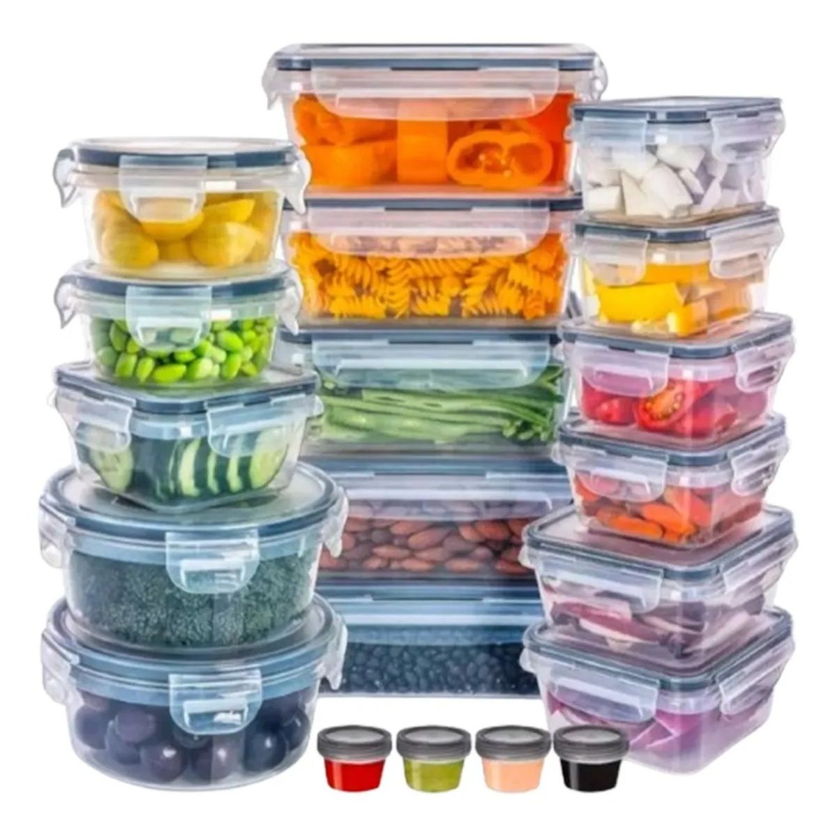 GENERICO - Set de Contenedores de Alimentos Herméticos Plástico Transparente Apilables Aptos para Microondas y Lavavajillas