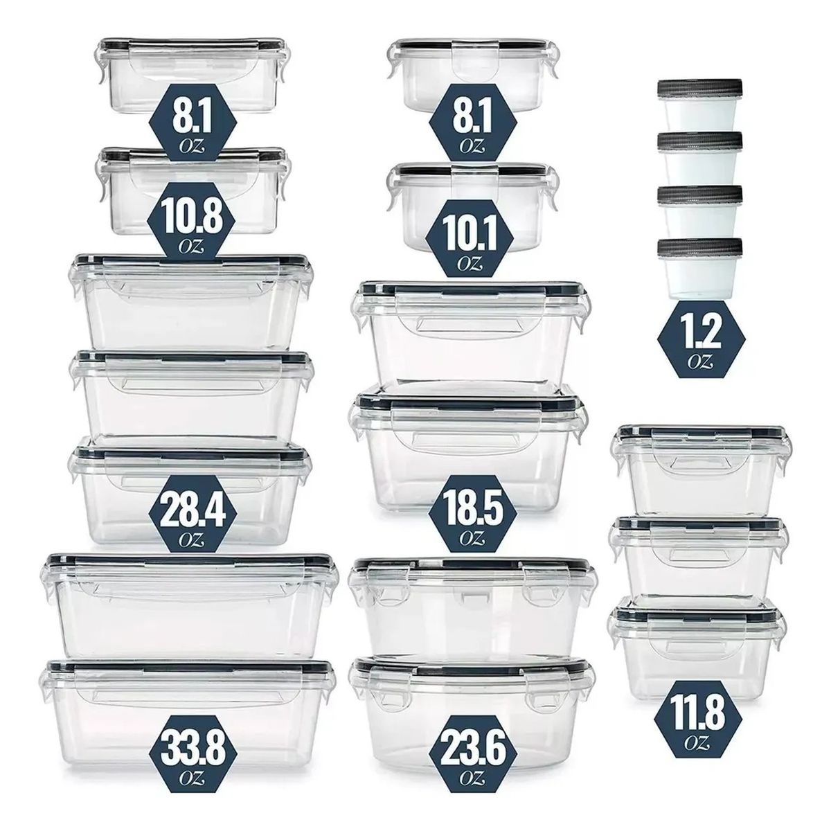 GENERICO - Set de Contenedores de Alimentos Herméticos Plástico Transparente Apilables Aptos para Microondas y Lavavajillas
