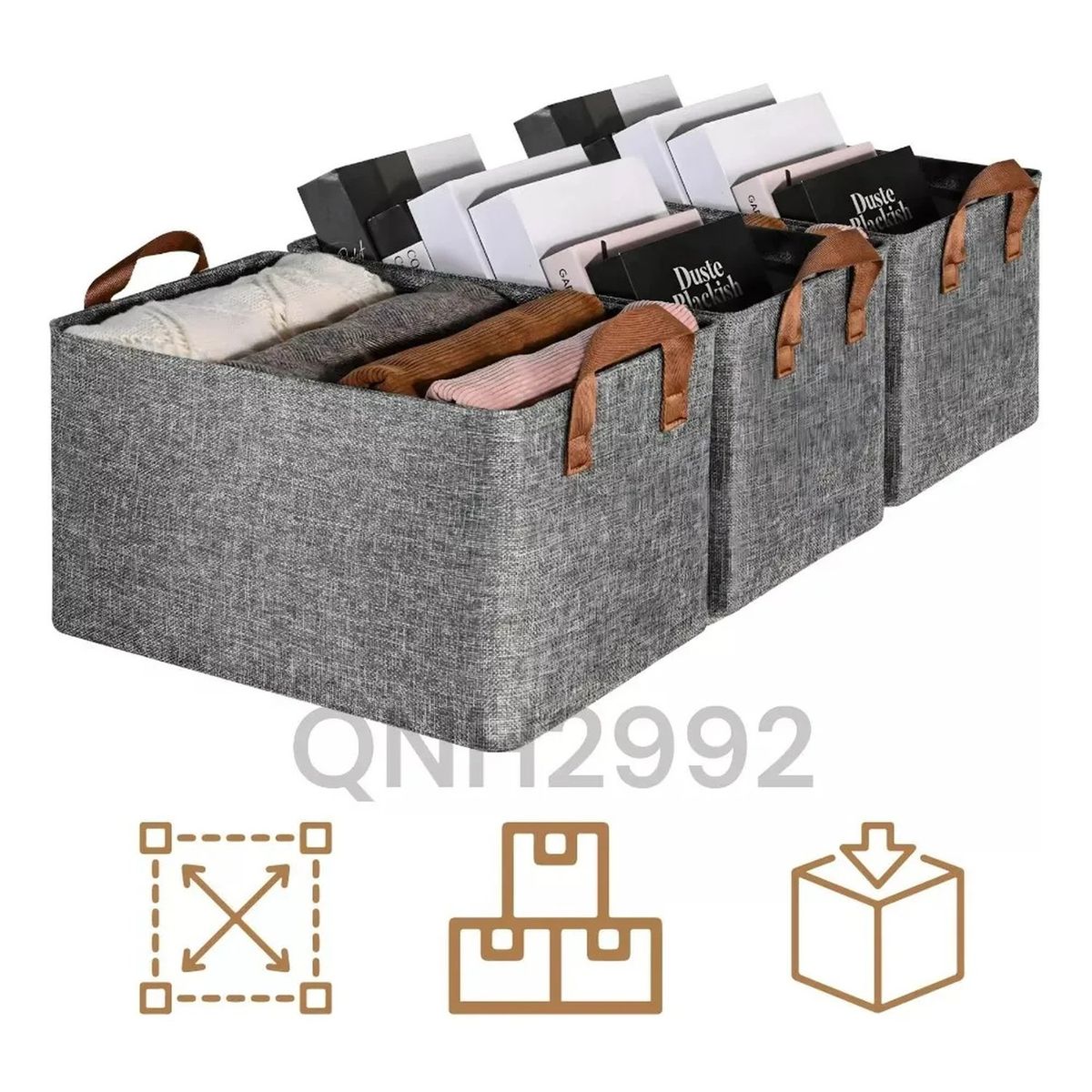 GENERICO - Caja Organizadora Rectangular Tela Gris Con Asas