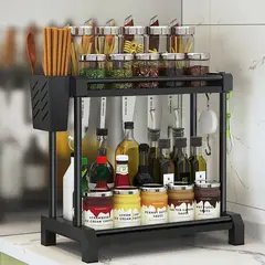 GENERICO - Estante de Cocina Multifuncional Acero Inoxidable Negro 2 Niveles