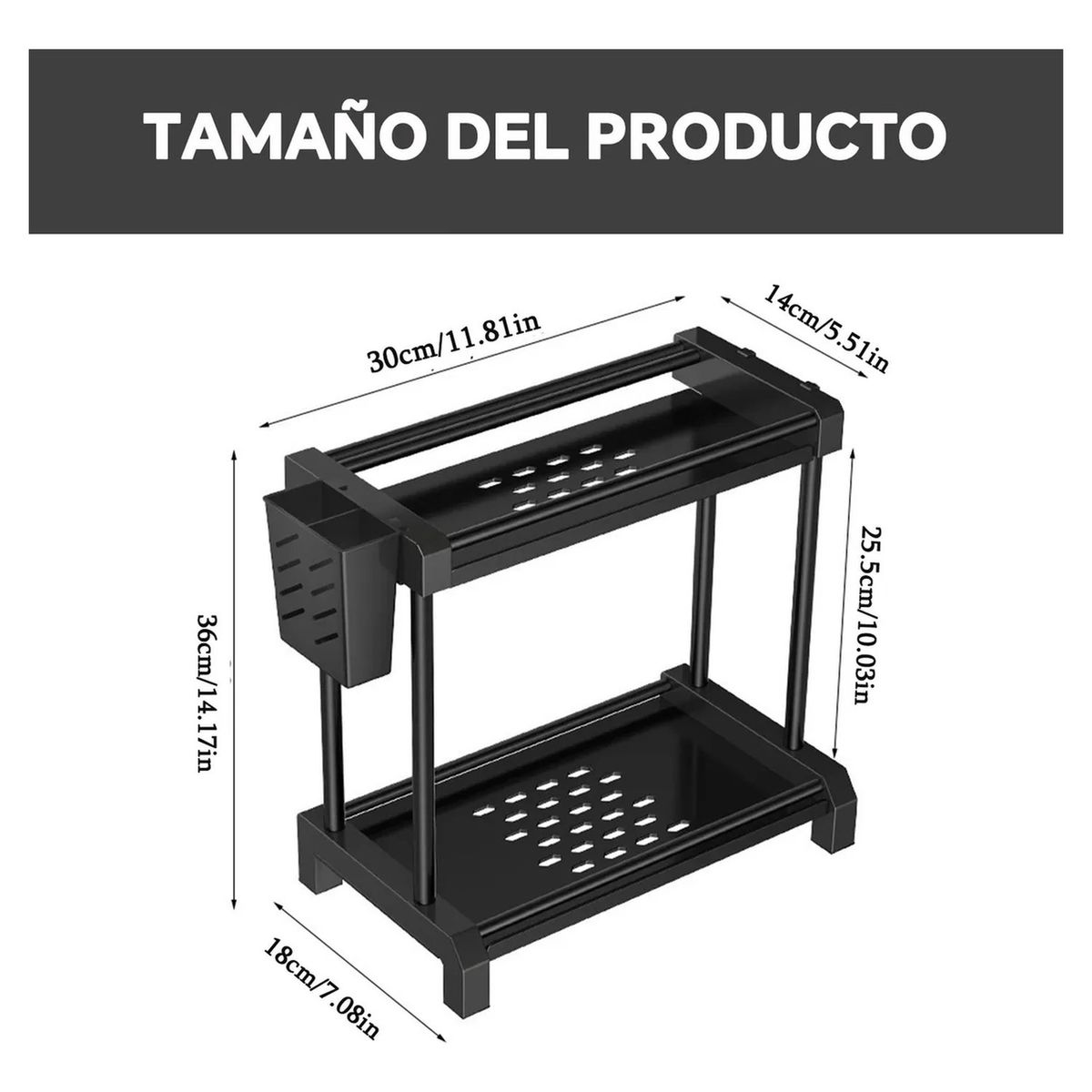 GENERICO - Estante de Cocina Multifuncional Acero Inoxidable Negro 2 Niveles