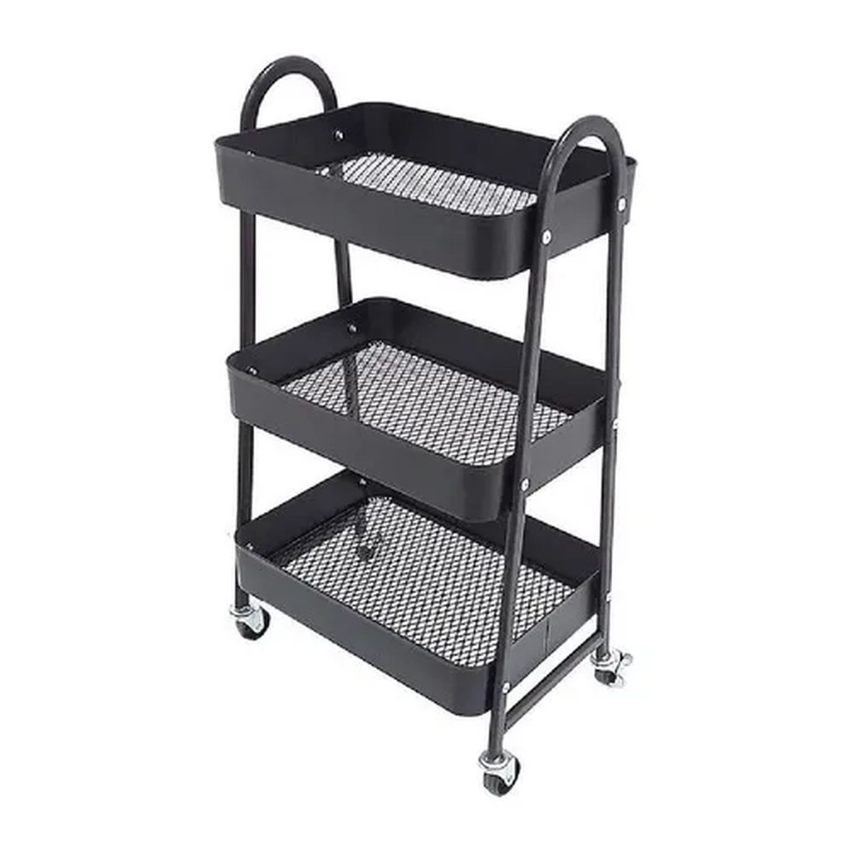 GENERICO - Carro Organizador Metálico Negro 3 Niveles Con Ruedas