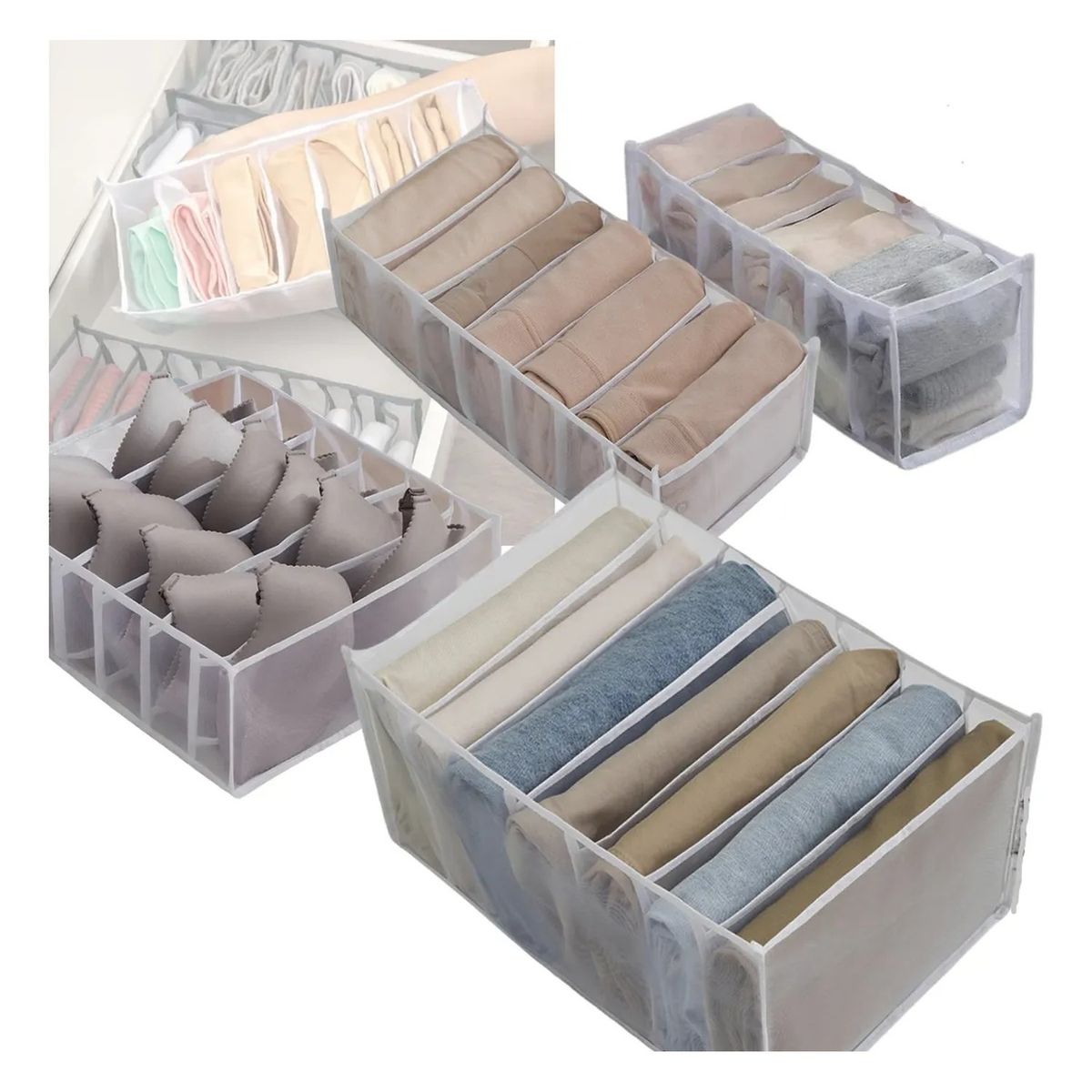 GENERICO - Organizador De Ropa Interior Tela Blanco 7 Compartimentos