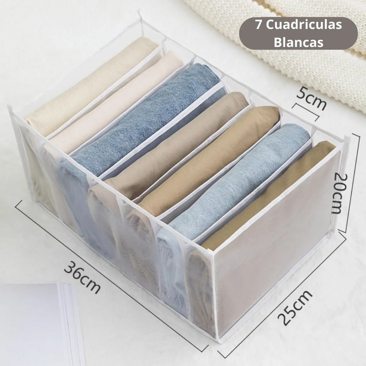 GENERICO - Organizador De Ropa Interior Tela Blanco 7 Compartimentos