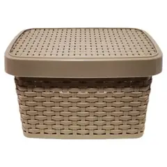 GENERICO - Canasta Organizadora Tejida Plástico Beige Rectangular