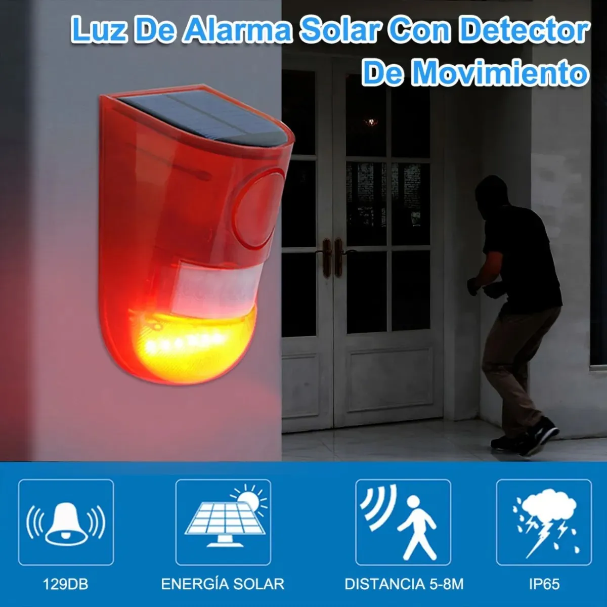 MOVI - PACK 2 ALARMA SOLAR CON SENSOR DE MOVIMIENTO 129 DB IMPERMEABLE- PROTECCIÓN 24/7 SIN CABLES